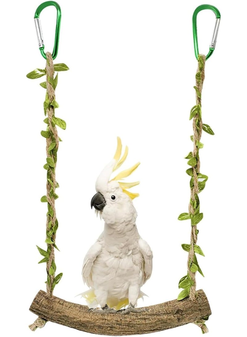 Wood Birds Cage Swing, Bird Perch Stand with Metal Hooks, Parrot Rope Swing Hanging Toy, Bird Chewing Toy, Training Stand Holder for Budgie Conure Finches, Cockatiel, Lovebird - Image 1